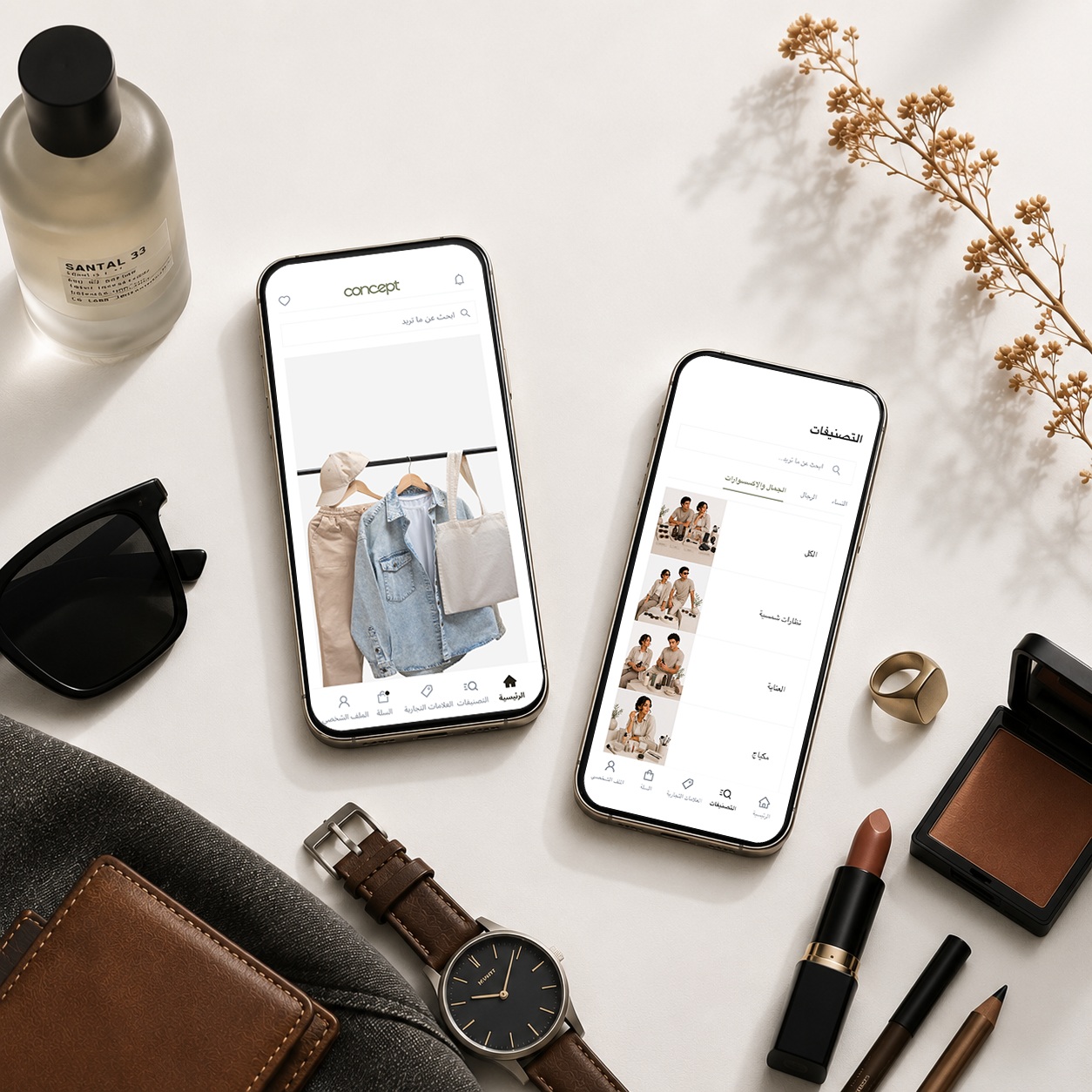 The Concept marketplace app on two phones