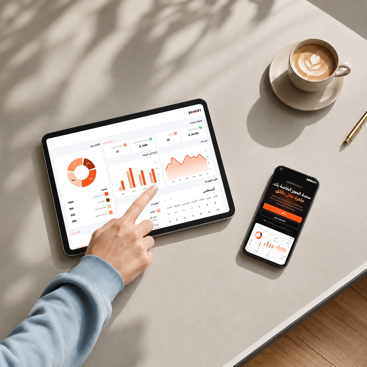 The Bookify Events dashboard on a tablet and phone