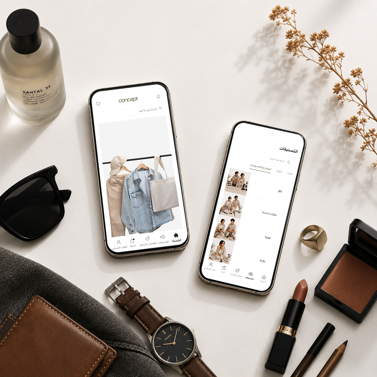 The Concept marketplace app on two phones