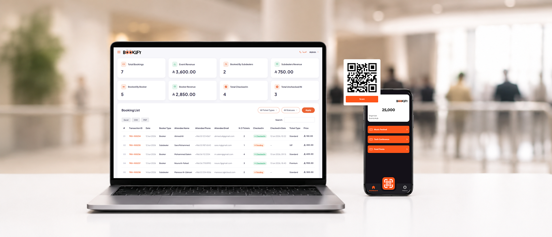 Bookify Events check-in dashboard and scanning app